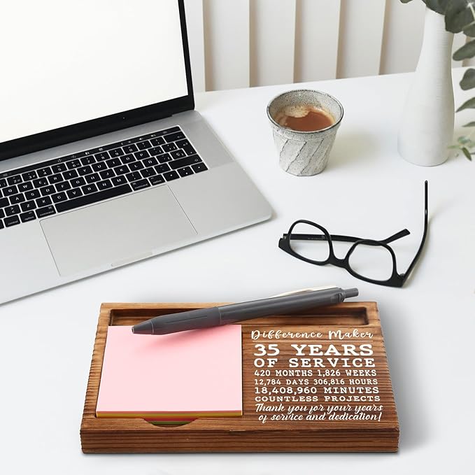 35th Work Anniversary Sticky Note Holder, Thank You Appreciation 35 Year Work Anniversary Decor Gifts for Women, Employee, Him, Her, Happy 35th Work Anniversary Self-Stick Note Pad Holders GSH30