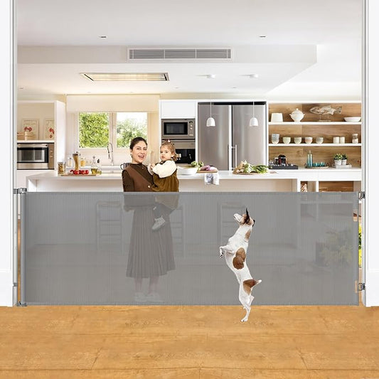 42" Tall X 100" Extra Wide Retractable Gates for Large Openings Extra Tall Dog Gates for Doorway Tall Retractable Baby Gate Tall Mesh Gates for Kids and Pets Large Dog Gate for Indoor/Outdoor, Gray