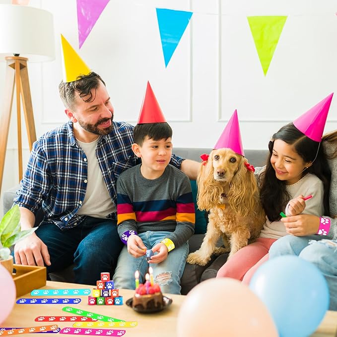 40 Pcs Dog Paw Print Slap Bracelets,Dog Party Favors Bracelets for Kids Pet Party Decorations Paw Print Snap Wristbands for Pet Theme Party Birthday