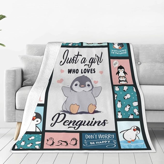 Penguin Blanket Gifts for Boys Girls Women Kids Adults Penguin Lover Blue Ice Antarctic Cute Animals Throw Blanket Soft Cozy Fleece Plush Warm Flannel Bedding Blanket for Couch Sofa Chair 50"X60"