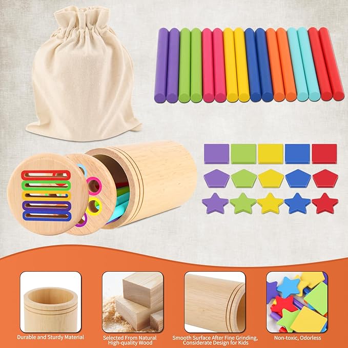 Montessori Toys for 3+ Years Old Boys Girls Toddlers Wooden Sensory Color Sorting Toys 4 5 Old Baby Fine Motor Skills Stacking Shape Sorters Educational Learning Matching Game