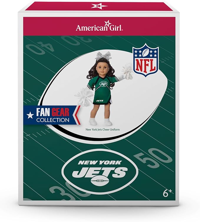 American Girl New York Jets Cheer Uniform 18 inch Doll Clothes with Pom Poms, Green and Black, 5 pcs, Ages 6+