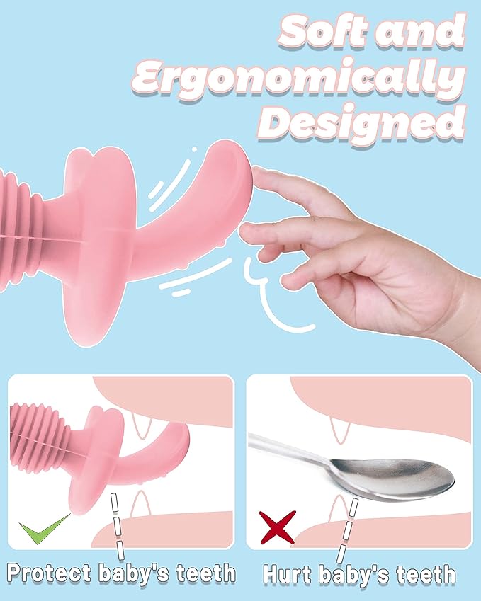 6 Pcs Silicone Baby Spoons First Stage and Fork, Toddler Utensils for Led Weaning, Chewable for Self-Feeding