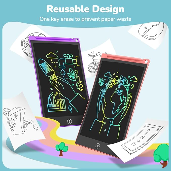 TECJOE 4 Pack LCD Writing Tablet, 8.5 Inch Colorful Doodle Board Drawing Tablet for Kids, Kids Travel Games Activity Learning Toys Birthday Gifts for 3 4 5 6 Year Old Boys Girls Toddlers Preschooler