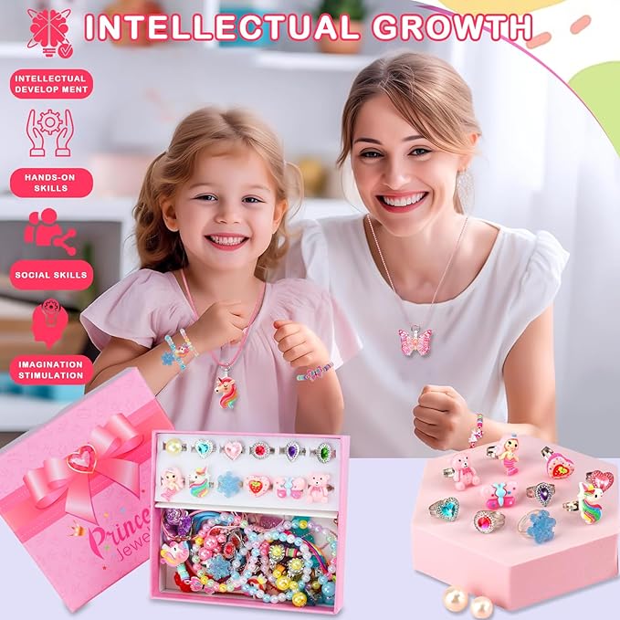 Kids Jewelry for Girls, 28 Pcs Unicorn Toys for Girls Age 4-6, Girl Toys Play Rings Necklaces Bracelets, Costume Jewelry for Girls, Princess Party Birthday Christmas Gifts for 2 3 4 5 6