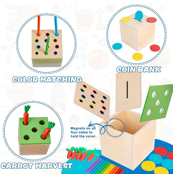 Adena Montessori Play Kit for 13-15 Month Baby,10 in 1 Wooden Learning Educational Toys for Toddler,Include Color Pegs&Rings,Object Permanence Ball Push and More,Christmas Birthday Gift for Boys Girl