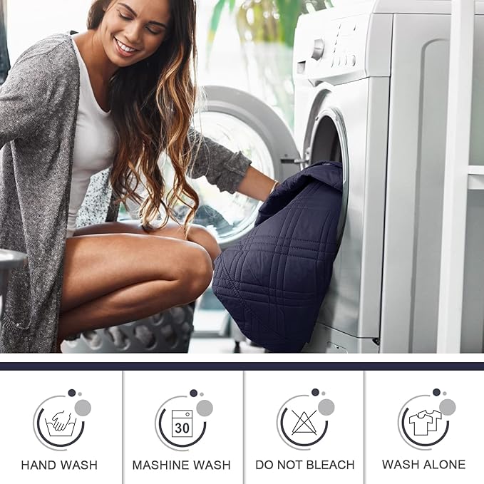 TAOCOCO 100% Waterproof Loveseat Recliner Cover, Non Slip Split Loveseat Covers for Reclining Loveseat with Elastic Straps, Washable Recliner Chair/Furniture Protector for Pets(2 Seater, Navy Blue)