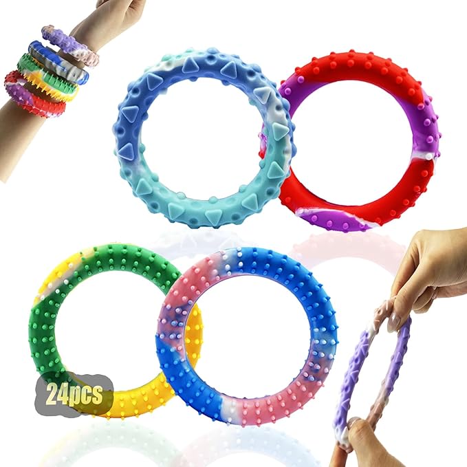 24pcs Random ColorSensory Fidget Toys for Kids Adults ， Stretchy Fidget Bracelet &Texture & Calming Autism Sensory Toys for Special Needs Autistic Children &Calm Down Toy for Toddler Girls Boys