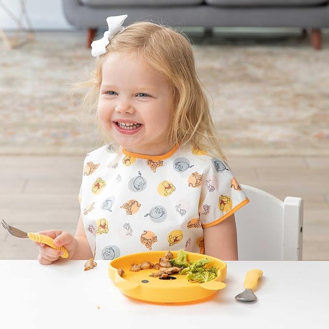 Bumkins Disney Toddler and Baby Suction Plate, Silicone Grip Dish, Baby Led Weaning, Kids Feeding Supplies, Non Skid Sticky Bottom, Platinum Silicone, for Children Ages 6 Months Up, Toy Story Alien