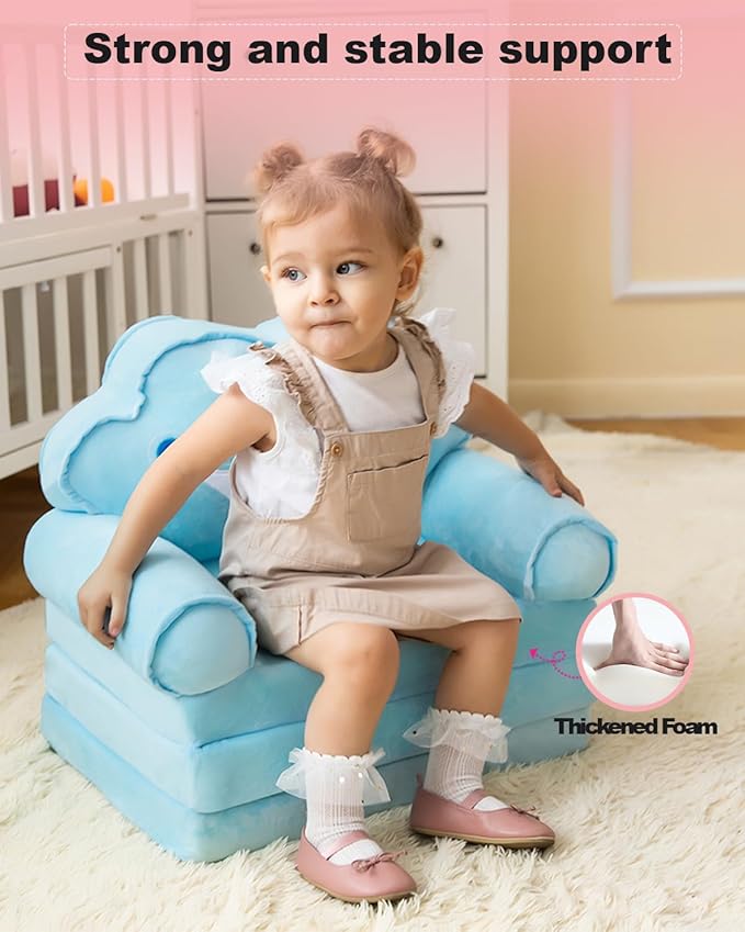 MOONBEEKI Kids Couch Fold Out, Foldable Princess Chair for Toddlers 1-3, Sofa Bed for Kids Folding Toddler Bed Lounger Chair for Bedroom, Toddler Couch Bed for Girl