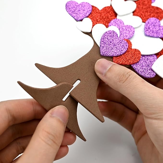 24 Sets DIY Valentine's Day Foam Tree Crafts Kits Decorations Self Adhesive Heart Sticker Love Heart Letter Shiny Sticker for Kids Party Favors Fun Classroom Home Activities
