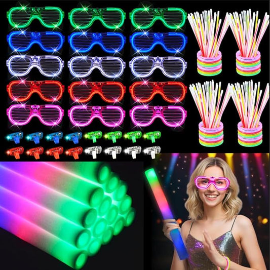 280 PCS Glow in the Dark Party Supplies 20 PCS Foam Glow Sticks 20 PCS LED Glasses 40 PCS Finger Lights 200 PCS Glow Sticks Bracelets Neon Glow Party Favors Christmas Wedding Birthday Concert New Year