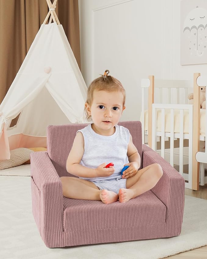 Toddle & Kids Chair,2-in-1 Soft Toddler Couches That Fold Out,Toddler Chairs Comfy 1-3 Years Old,Convertible Sofa to Lounge,Pink