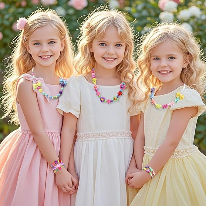 6 Sets Girls Jewelry Princess Flower Necklaces Bracelets for Toddler Girl Princess Costume Dress Up Play Party Favors Toy Gifts for Little Girls Years Old 3 4 5 6 7 8