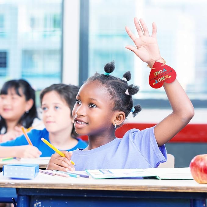 50 Pieces Valentines Knot Bracelets with Cards Kids Nylon Bracelet with Greeting Card Wishes Woven Friendship Bracelets for Valentine's Day Party Favor Supplies