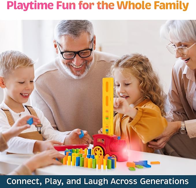 300 Pcs Domino Train Set - Automatic Rally Setter for Boys & Girls - Ages 4-10 - Montessori Toy with Colorful Tracks - Creative Birthday Toy, Automatic Block Laying Stacker Game