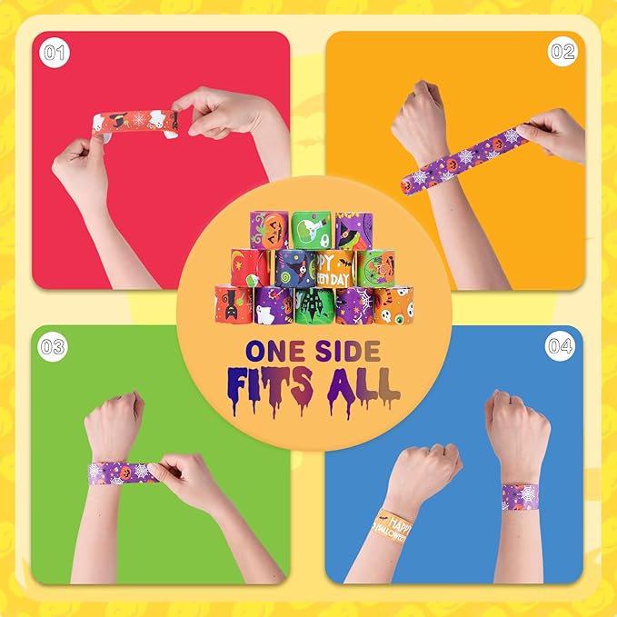 48PCS Halloween Slap Bracelets Halloween Party Toys for Kids Party Favors Toys Prizes Pinata Goodie Bag Fillers
