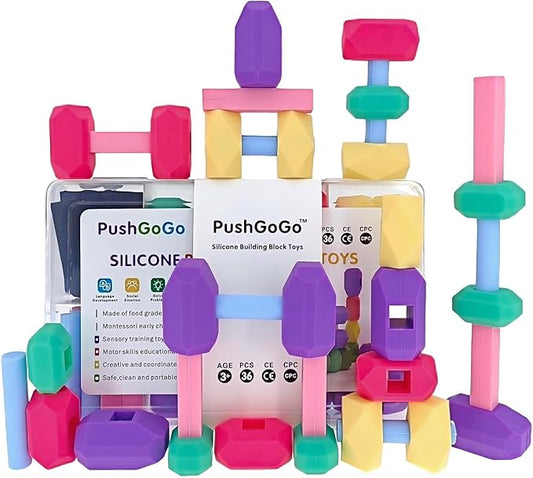 Kids Silicone Building Blocks, Age3+, 36PCS, Puzzle Senses, Stimulate Creativity, Imagination, Montessori Stacking Rocks Toys