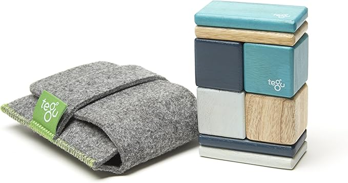 8 Piece Tegu Pocket Pouch Magnetic Wooden Block Set, Blue