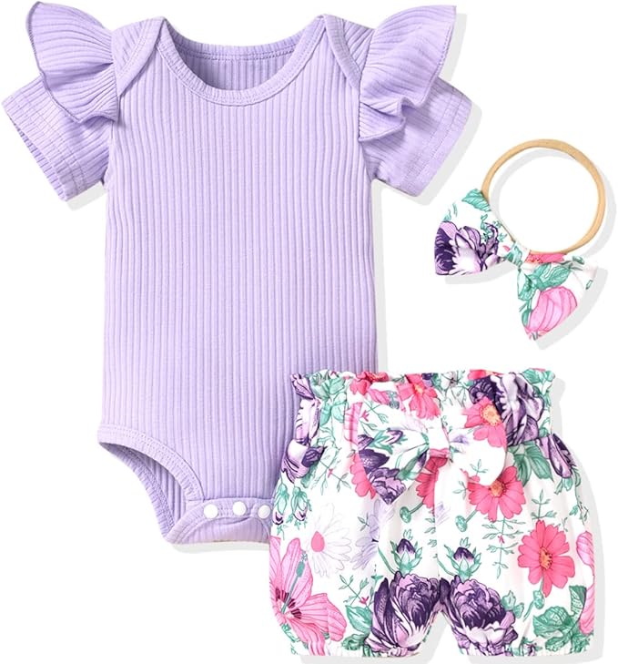 Aalizzwell Baby Girls Ribbed Bodysuit Bloomer Shorts Outfits Summer Clothes