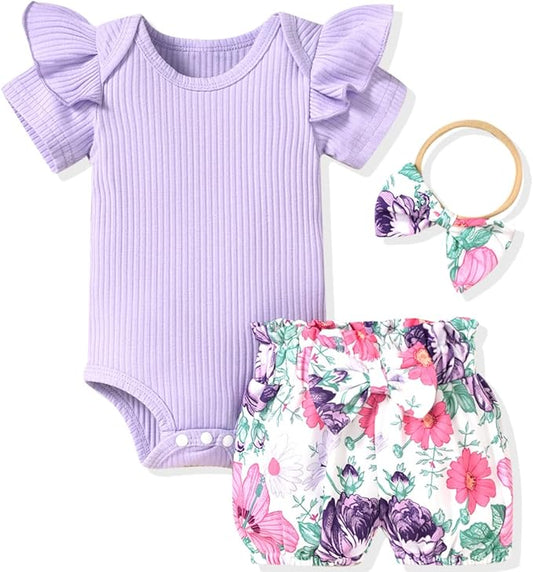 Aalizzwell Baby Girls Ribbed Bodysuit Bloomer Shorts Outfits Summer Clothes