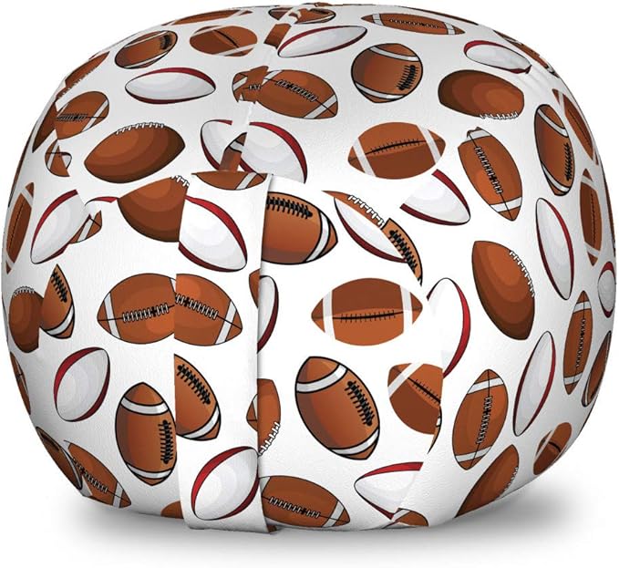 Ambesonne American Football Storage Toy Bag Chair, Classic Design Rugby Balls in Cartoon Style Sports Competition, Stuffed Animal Organizer Washable Bag, Small Size, Caramel White