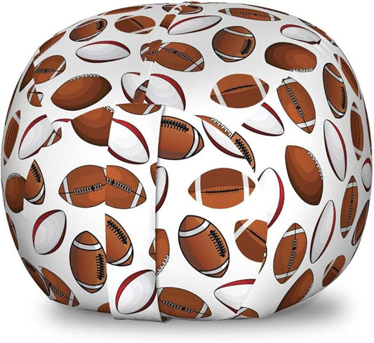 Ambesonne American Football Storage Toy Bag Chair, Classic Design Rugby Balls in Cartoon Style Sports Competition, Stuffed Animal Organizer Washable Bag, Small Size, Caramel White
