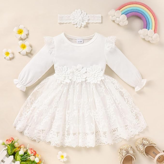 Baby Girl Dress Ruffle Sleeve Toddler Girl Dresses Infant Girls Long Sleeve Fall Winter Clothes Flower Tulle Dress
