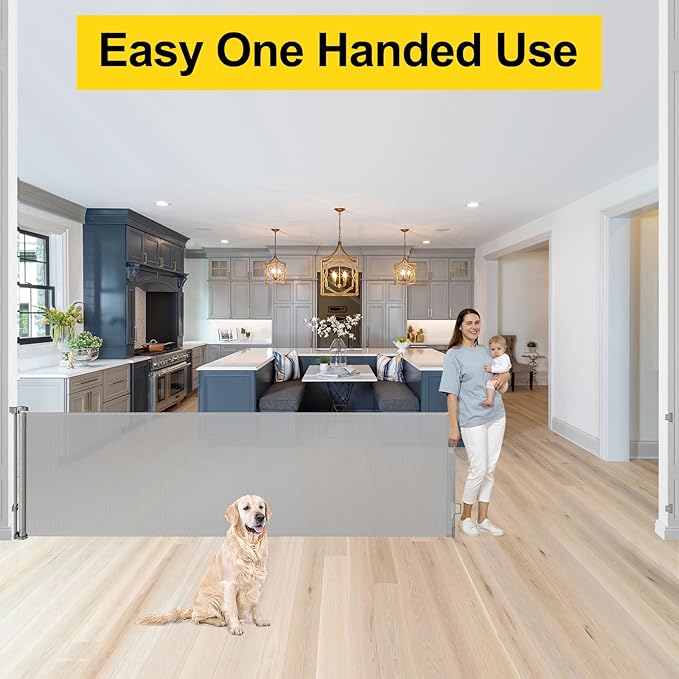 175 Inch Extra Wide Retractable Baby Gates for Large Openings, Extra Long Retractable Dog Gate for Doorways 33" Tall Mesh Pet Gate for Wide Openings Large Baby Gate for Indoor Outdoor (Light Gray)