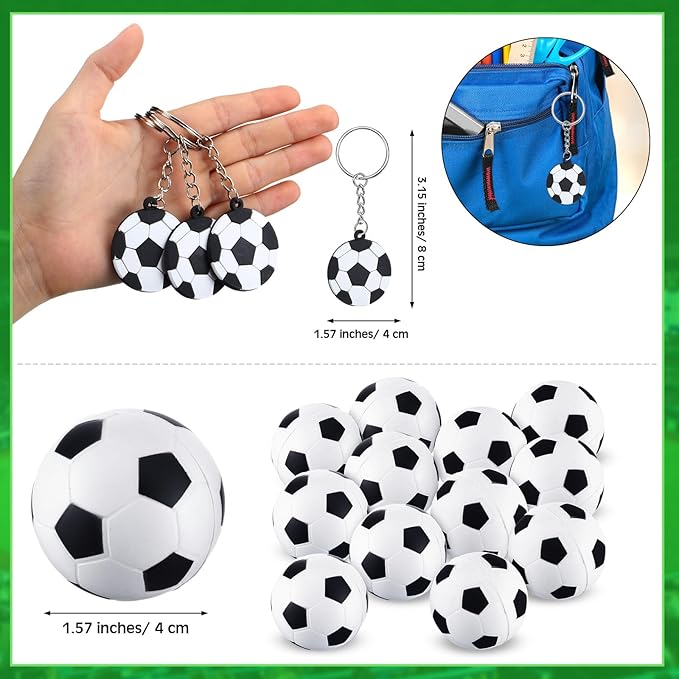 48 Pcs Soccer Party Favors for Kids Include 12 Soccer Drawstring Bags, 12 Soccer Keychain, 12 Silicone Soccer Bracelets, 12 Mini Stress Ball for Sports Birthday Party Supplies Decorations
