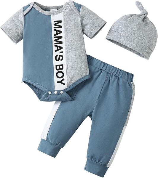 SUNNY PIGGY Baby Boy Clothes Newborn Infant Boys Outfits Romper Hat Pants 3PC Set 0-3 3-6 6-12 12-18 Month Clothing Gift
