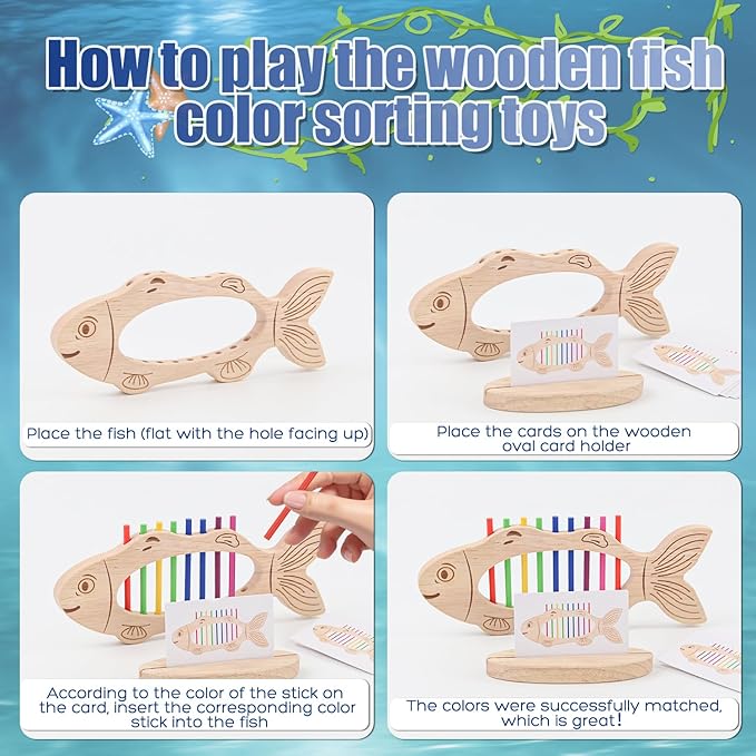 Color Sorting Toys for 3+ Years Old Kids Wooden Fish Shape Montessori Toys Stacking Matching Game Fine Motor Skills for 3 4 5 Toddlers Boys Girls Gift Educational Travel Learning Sensory Color Sorters