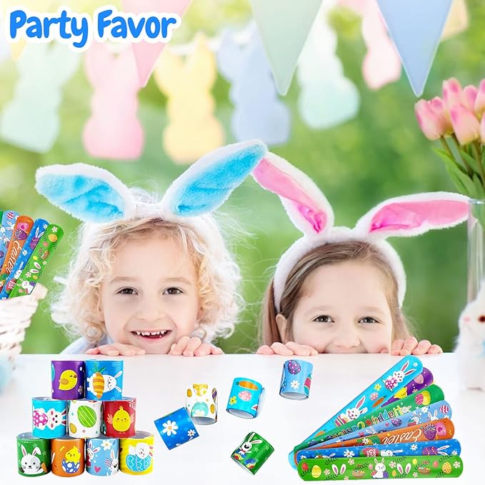 54Pcs Easter Slap Bracelets, Easter Basket Stuffers, Easter Egg Fillers Gifts, Easter Egg Hunt Event, Party Favors , Classroom Prizes for Kids Teens Toddler, School Supplies