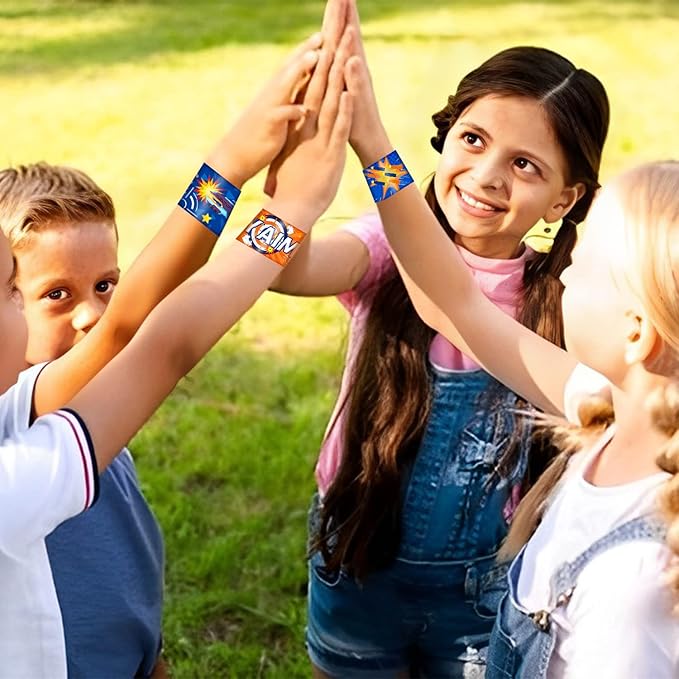 48PCS Dart War Party Favors Slap Bracelets, Dart Battle Wristbands Bracelets Goodie Bag Fillers for Dart War Gun Birthday Decorations Supplies for Kids Boys and Girls