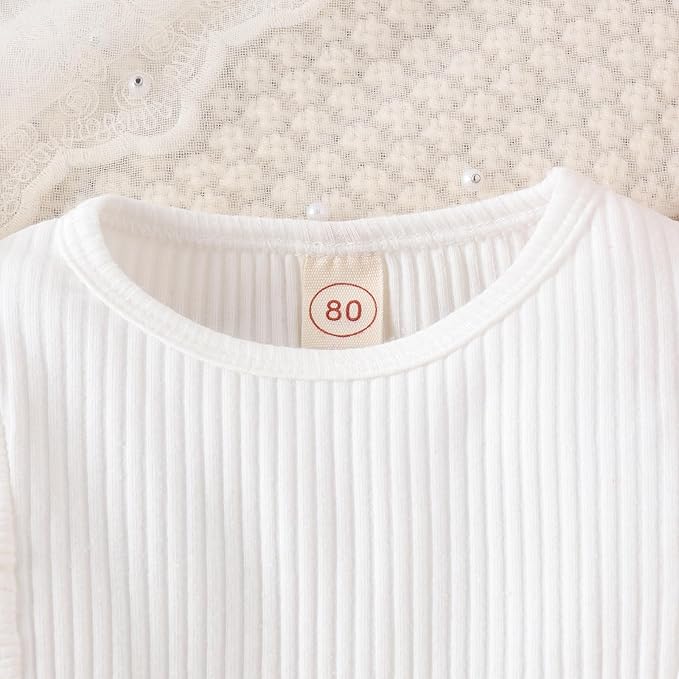 Fernvia Toddler Baby Girl Fall Winter Skirt Set Turtleneck Ribbed Long Sleeve T-Shirt Top & Plaid Skirts Dress 2Pcs Outfits