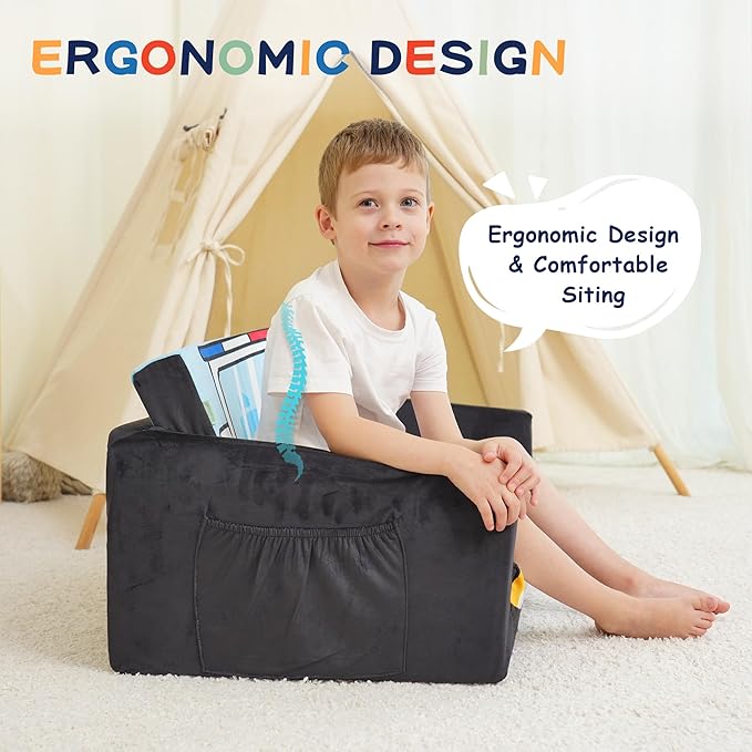 MallBest Kids Sofas, Extra Wide Toddler Couch Bed - 2 in 1 Baby Convertible Foam Chair to Lounger,Toddler Couch for Boys and Girls,Black/Police Car