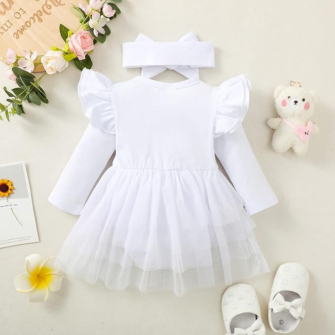 Baby Girl Ruffle Sleeve Romper Dress Outfit Newborn Princess Tulle Dresses Infant Jumpsuit Tutu Skirt Set Clothes