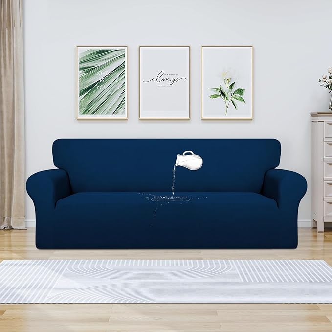 PureFit 100% Dual Waterproof Couch Cover Slipcovers for Couches and Sofas - Stretch Non Slip Fleece Sofa Covers Washable, Leakproof Furniture Protector for Kids, Pets, Dog (Oversized Sofa, Navy)