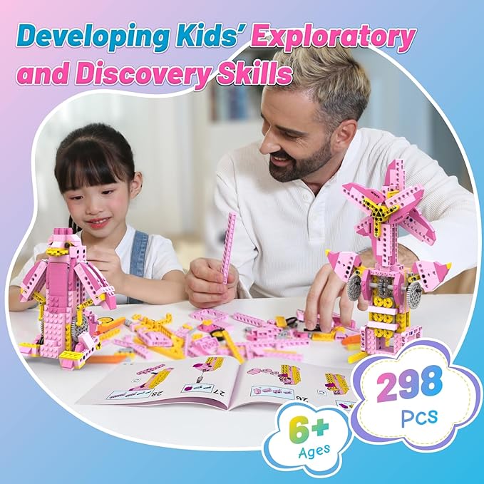 298PCS STEM Toys for Girls, 8-in-1 Electric Motor Robotic Science Kits, STEM Kits for Kids Age 8-10, Educational Craft Building Toys, Birthday Gifts for Boys Girls 6 7 8 9 10 11 12 Year Old