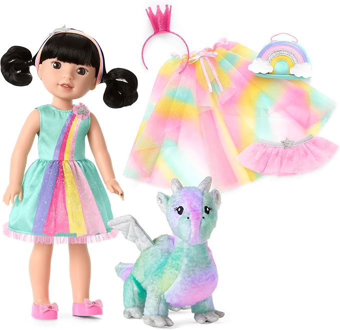 American Girl WellieWishers 14.5-inch Emerson Doll Playset with Crisella The Dragon, Doll Dress and Accessories, and Storybook, for Ages 4+