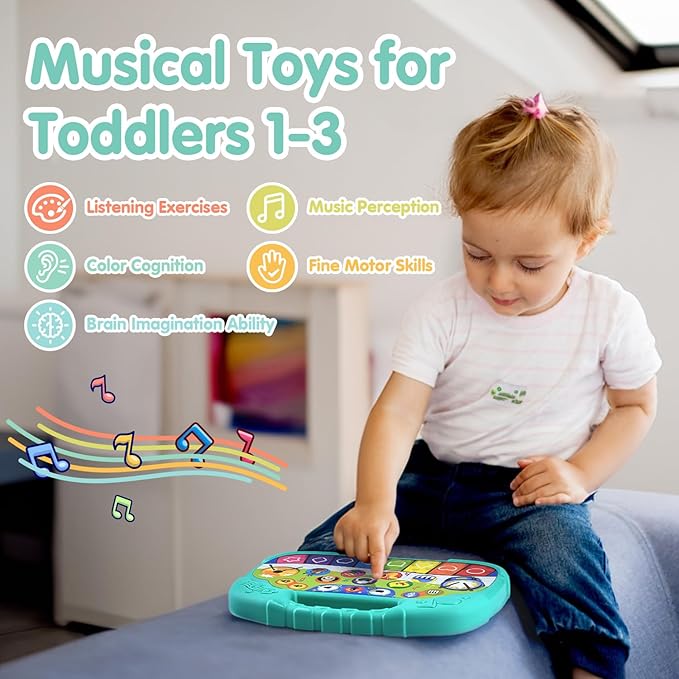 PLAY Baby Musical Toys - Toddler Piano Toy Keyboard Baby Piano & Drum Toys Infant Piano with Animals Sound Early Learning Educational Interactive Musical Gift Toy for 1 Year Old Boys Girls