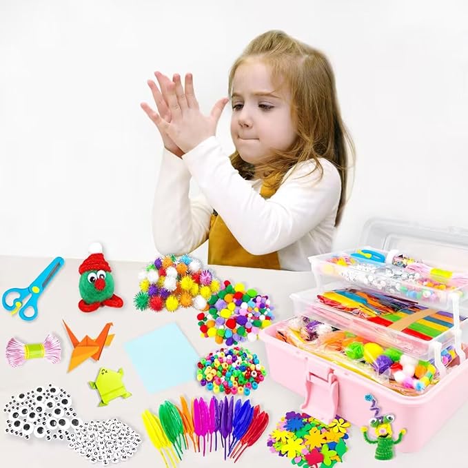 3000Pcs Arts and Crafts Supplies for Kids Crafts for Girls 8-12 Craft Kit with Pipe Cleaners Beads Crafts for Kids DIY School Supplies Set Crafting Box for Girls Boys Age 4-6, 6-8, 8-12 years Gifts