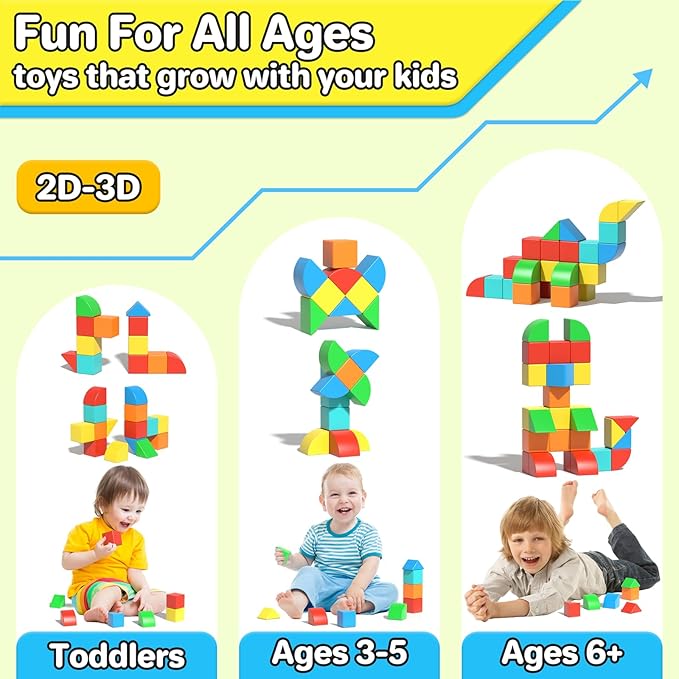 Magnetic Blocks Toddler Toys Educational Sensory Construction Magnet Building 1.34in Cubes Toy for Creative 3D STEM Learning, Montessori Gift for Ages 3+ Year Old Boys Girls Kids