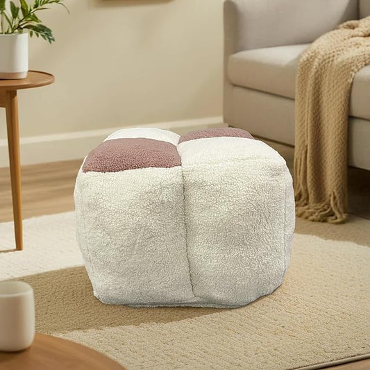 Louis Donné Stuffed Pouf Ottoman, Pouf with Memory Foam Filler, Ottoman Pouf for Foot Rest, Fabric Bean Bag Cubes, Boho Footstool for Living Room Bedroom, Two-Color Splicing Pouf (Pink)