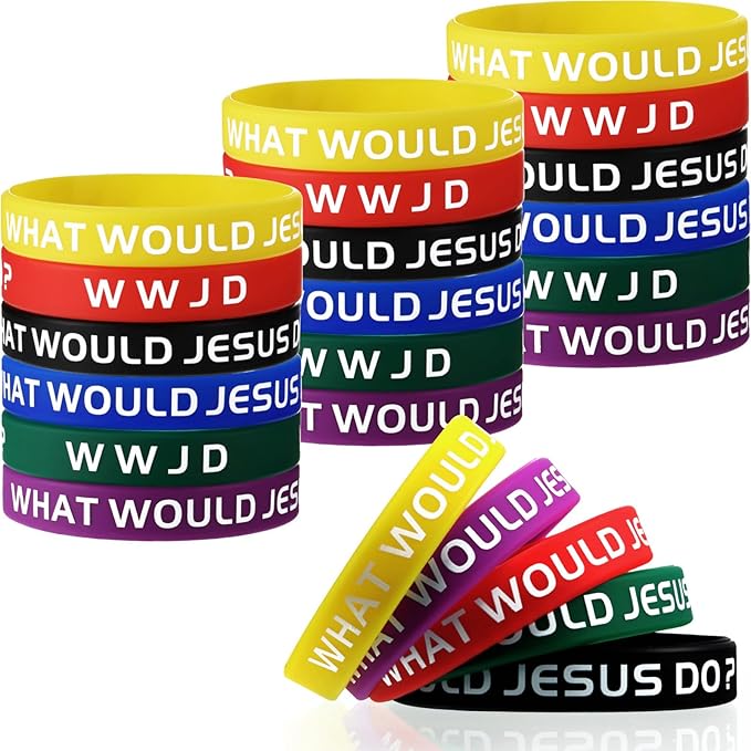 24 Pieces WWJD Bracelets What Would Jesus Do Bracelets Rubber Colorful WWJD Silicone Wristbands for Fundraiser Church Events Party Favors