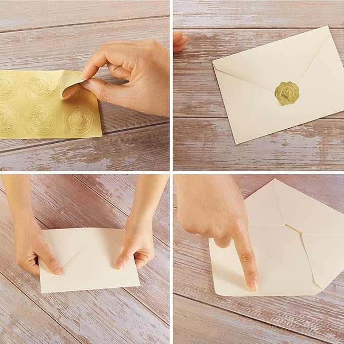 50 Pack Cream A7 Envelopes with Cards 5x7 Thick Folded Cardstock and Gold Stickers for Greeting Cards, Wedding, Birthday, Invitations, Baby Showers (Cream, 5x7)