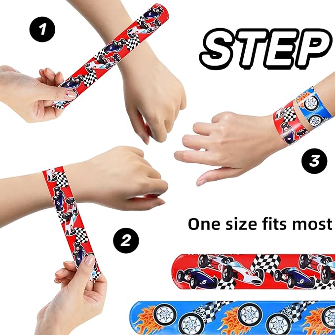 60pcs Hot Car Party Favors for Kids Bulk Slap Bracelets with Race Cars Theme Snap Bracelet for Kids, Goodie Bags Stuffers for Birthday Party, Treasure Box Toys for Classroom Prizes