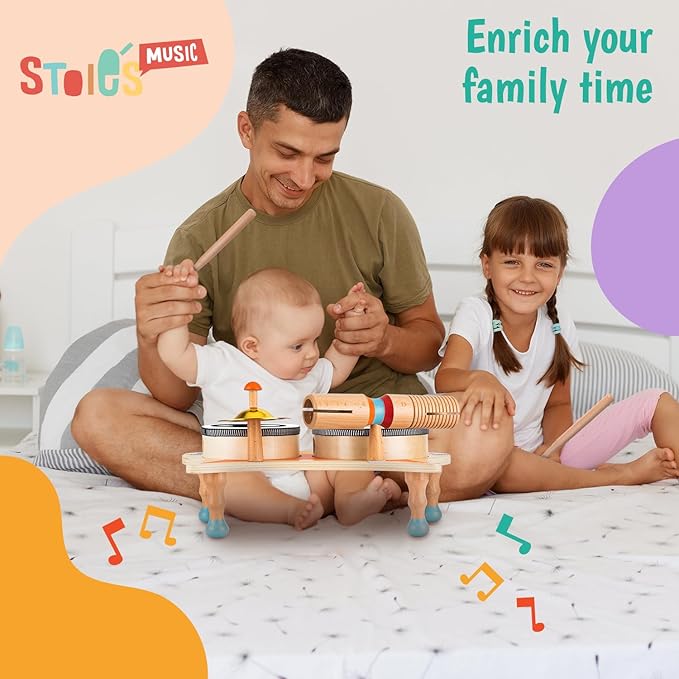 Stoie's Owl Drum Set for Toddlers 3-5 - Wooden Percussion Musical Instruments for Kids with Cymbals, Wooden Spunder, Tambourines, Drumsticks