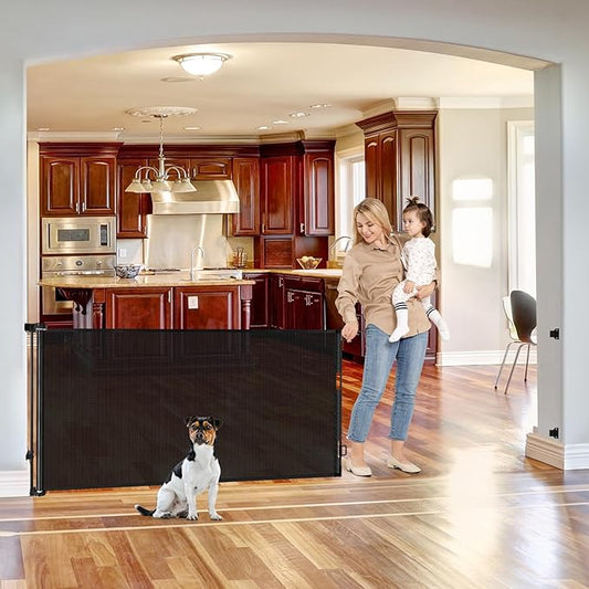 75 Inch Extra Wide Retractable Baby Gate for Wide Openings Child Gate Indoor Outdoor Retractable Gate Large Baby Gate Retractable Gates for Dogs Mesh Dog Gate for Stairs, Doorways, Porches, Black