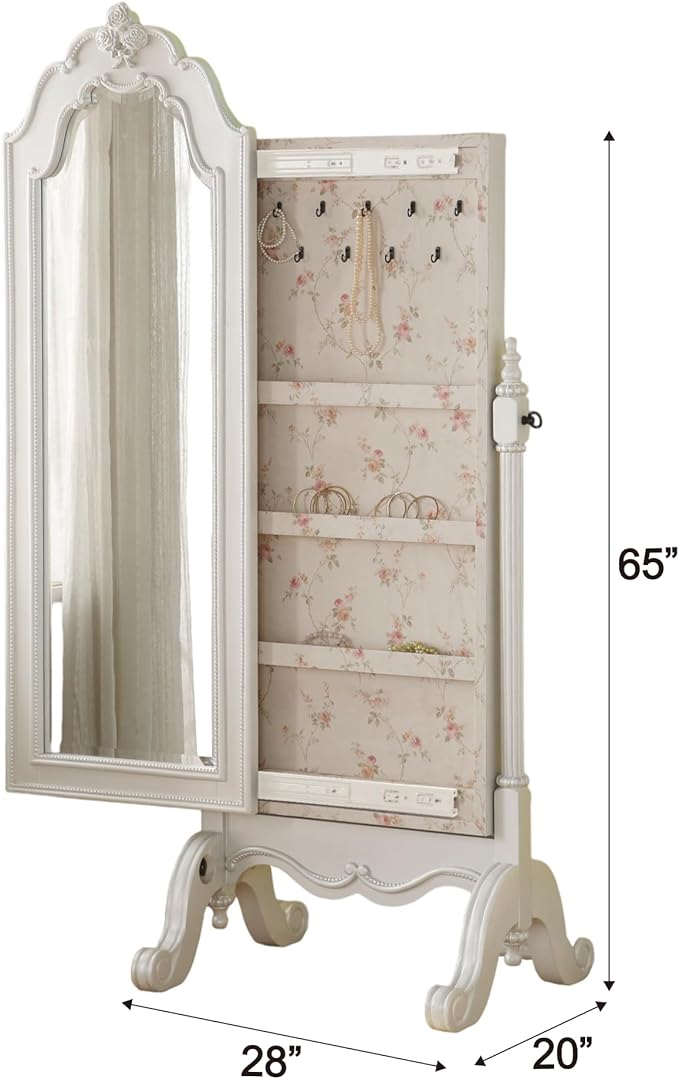 ACME Furniture Edalene Cheval Jewelry Armoire, Pearl White